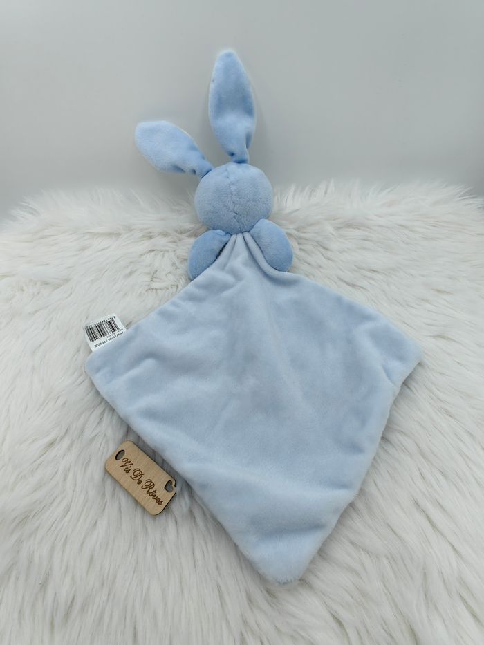 Doudou plat lapin bleu blanc Mes Petits Cailloux - photo numéro 3