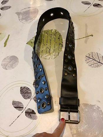 Ceinture fantaisie taille 85 noir et cuivré large 5,5 cm