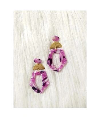 Boucles d'oreilles pendantes anneaux résine acrylique et métal