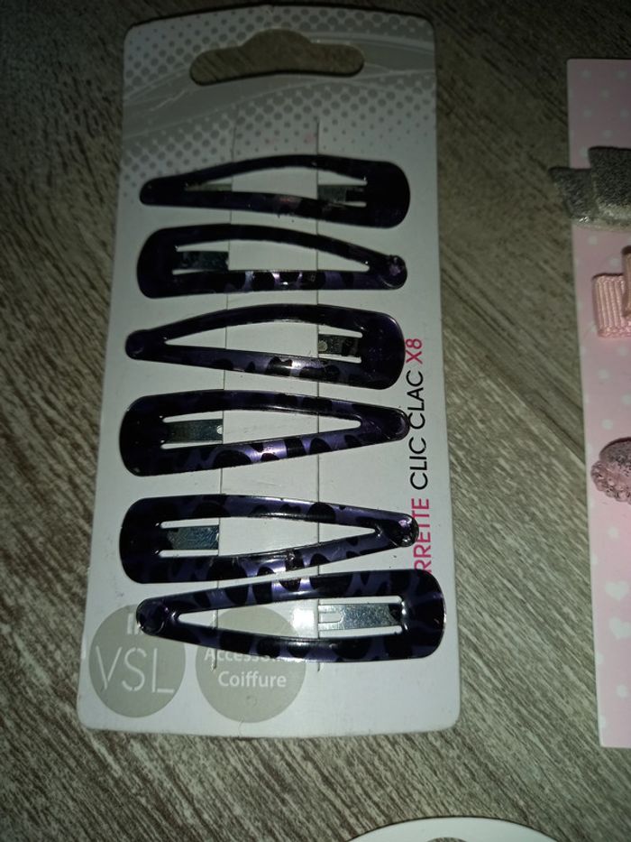 lot 6 barrettes léopard mauve,2 barrettes paillette et pinces élastique neuves - photo numéro 2