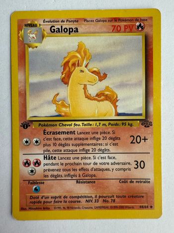 Carte Pokémon Galopa 44/64 - Jungle édition 1 Wizards - FR - Usée