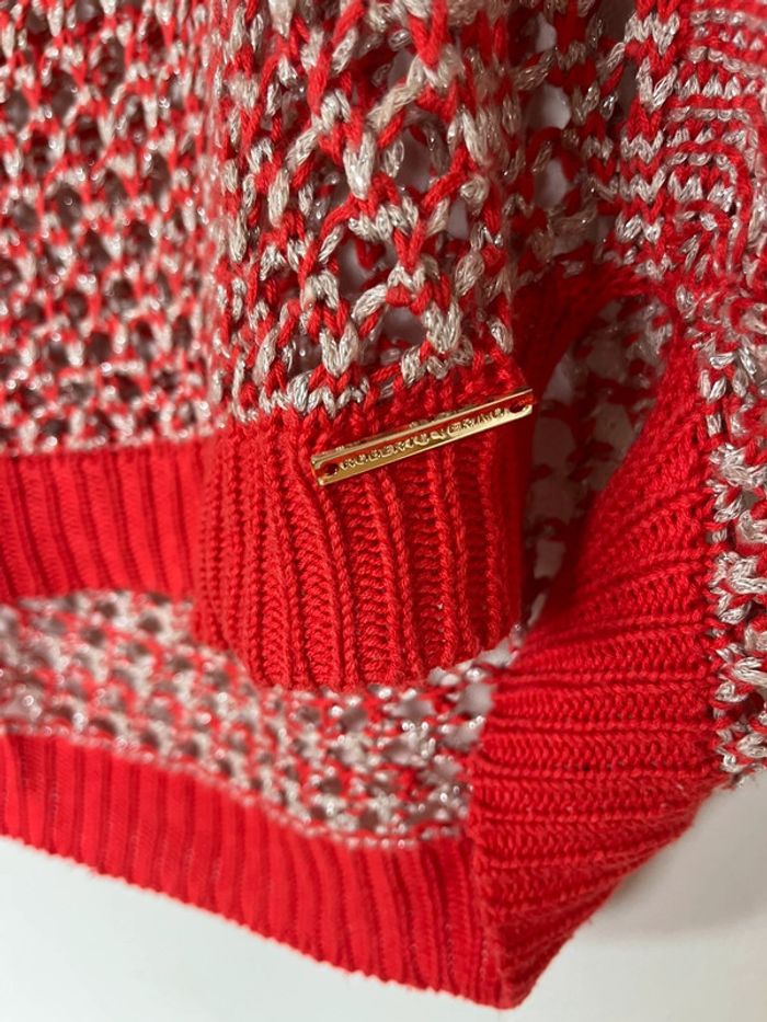 Pull tee-shirt grosse maille Roberto Verino – rouge/beige – taille 38/40 – bon état - photo numéro 5