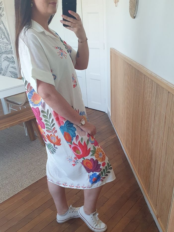 Robe droite Menton fleurs multicolores Taille unique - photo numéro 3