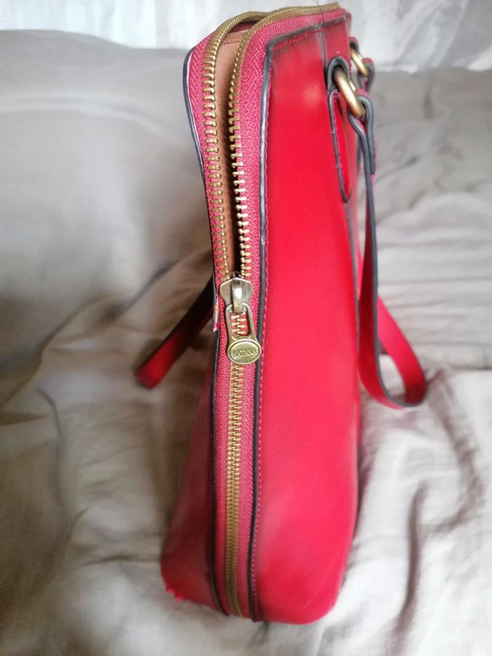 Sac vintage katana rouge cuir véritable. - photo numéro 9