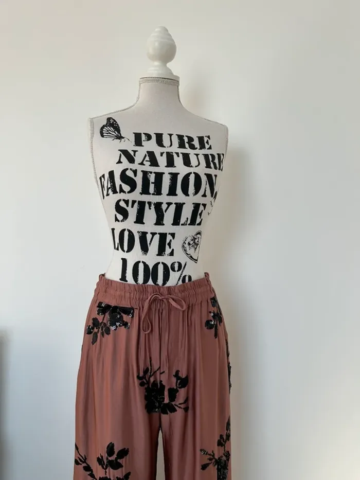 Pantalon Zara rose noir M large droit long pantaloni pantalones Vloeiende palazzo Calças femme - photo numéro 2