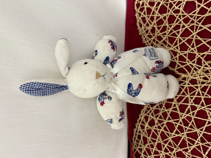 Doudou lapin blanc vichy bleu poule pigeon TARTINE ET CHOCOLAT voir photos yeux 110 - photo numéro 2