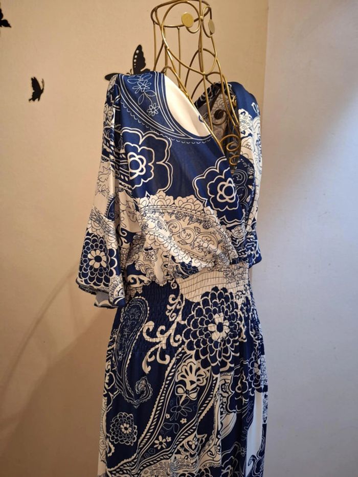 Robe longue imprimée marine & blanche - photo numéro 2