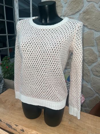 Pull femme rose blanc laine taille M 38 hiver in extenso