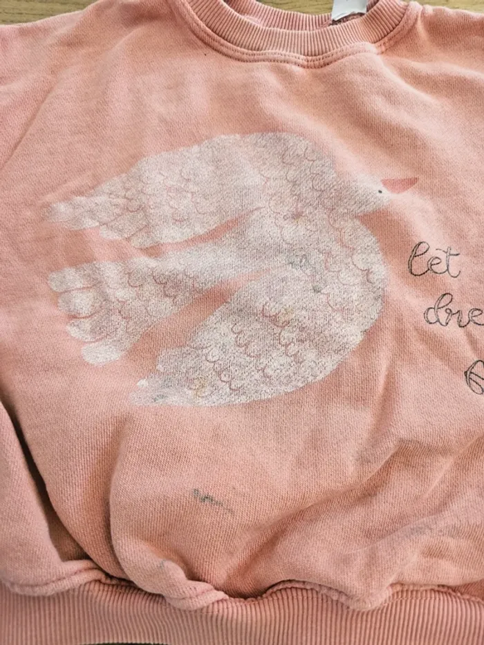 Pull sweat sweat-shirt rose oiseaux bébé fille 24 mois 2 ans - photo numéro 2