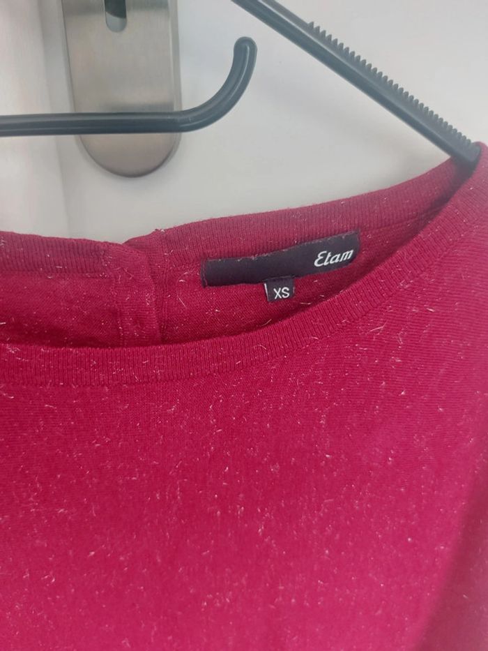 Tee-shirt manche 3/4 ETAM rouge bordeaux XS - photo numéro 2