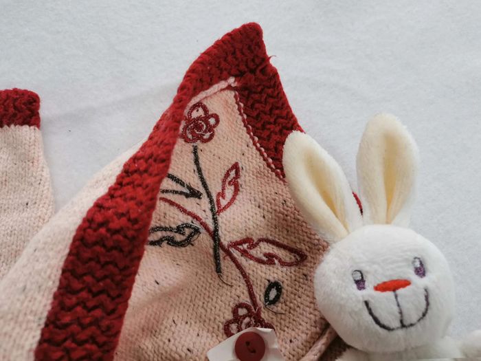 Gilet  👣  beige rosé rouge, obaïbi, laine,  6mois/67cm - photo numéro 6