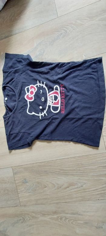T shirt bleu foncé, manches courtes, Hello Kitty, taille 140 (9/10 ans)