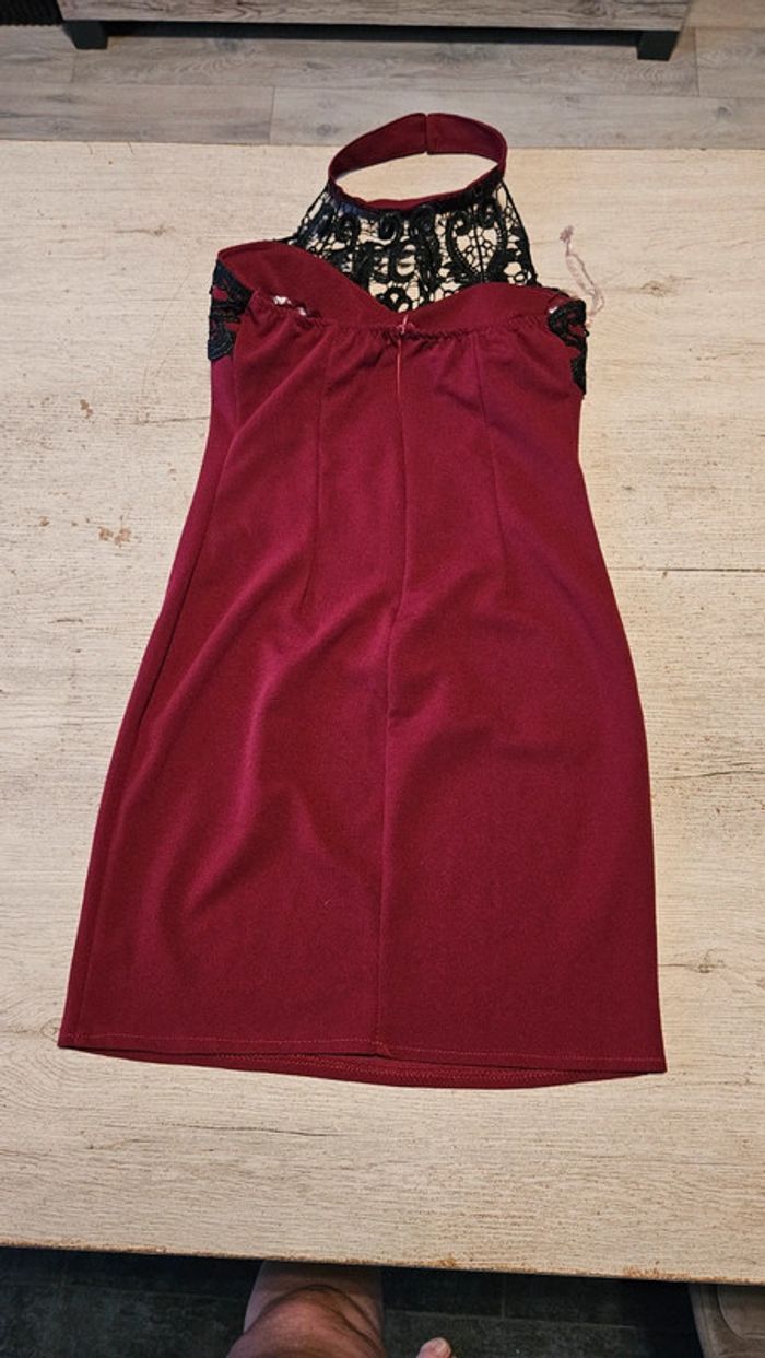 Robe de soirée moulante, bordeau avec dentelle noire, Premium Collection, S - photo numéro 9