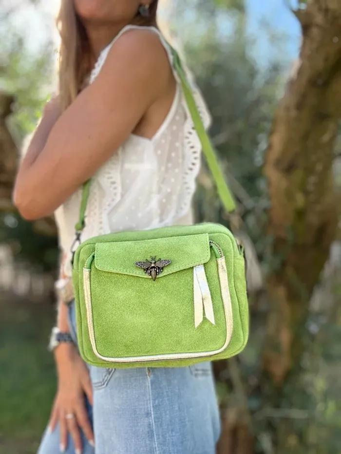 Sac cuir vert pomme avec fermeture abeille - photo numéro 4
