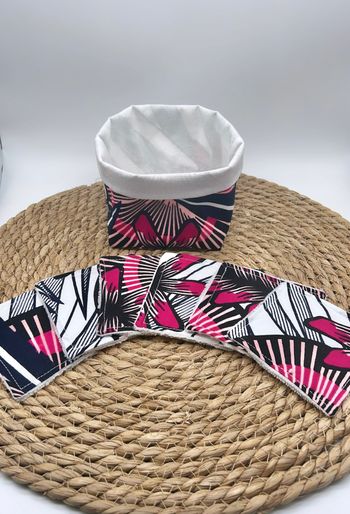 Panier + 6 lingettes lavables wax  rose fait main