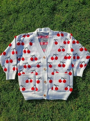 Pull cardigan tricot cerise 44 2XL