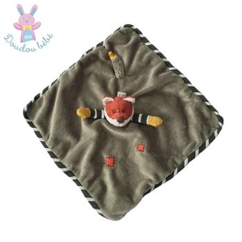 Doudou plat Renard Foxy vert orange et rayé Bukowski