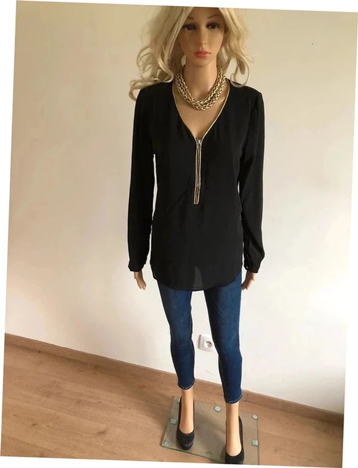 Blouse noire et dorée neuve à manches longues Sweewe taille M/L - photo numéro 3