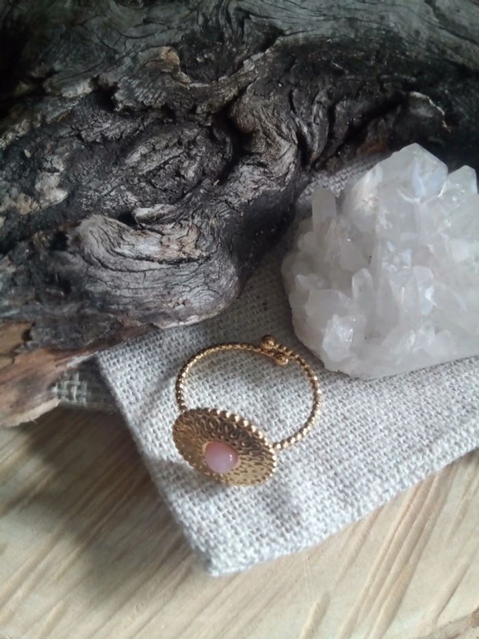 Bague acier et pierre de quartz rose - photo numéro 3