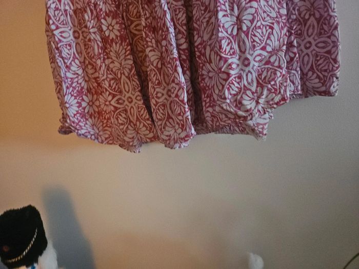 Jupe longue légère à volants, motif bohème, rouge et blanc, taille S/M - photo numéro 5