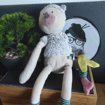 doudou chat beige bleu rayé chamalo les pachats moulin roty beige gris vert poisson