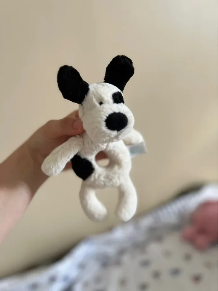 Hochet peluche Bashful Black & Cream Puppy - photo numéro 6