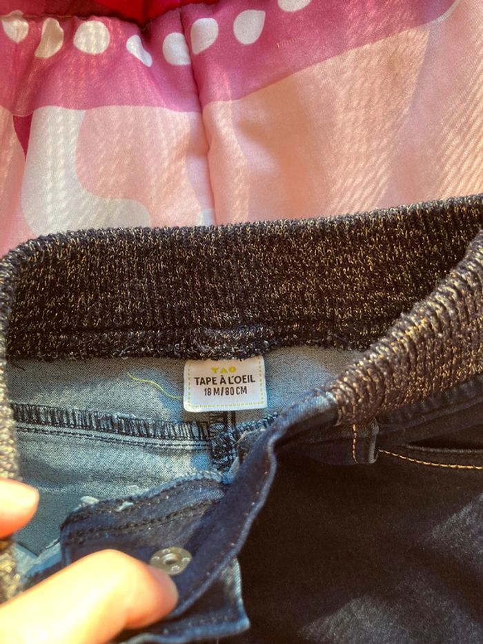 Jeans tape à l’œil 18 mois avec ceinture pailletée en or - photo numéro 2
