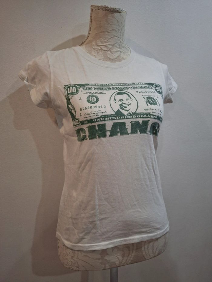 Tee shirt blanc vert Obama états unis Amérique usa fanshirt taille M 38 - photo numéro 3