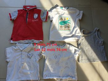 5 t-short manche courte 9 mois 71 cm 1an 12 mois  74 cm