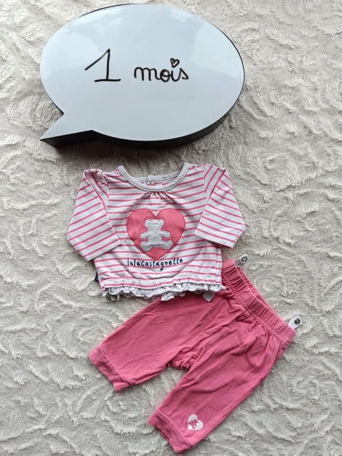 Ensemble (tee shirt manches longues+legging) Fille 1 mois cœur Lulu castagnette