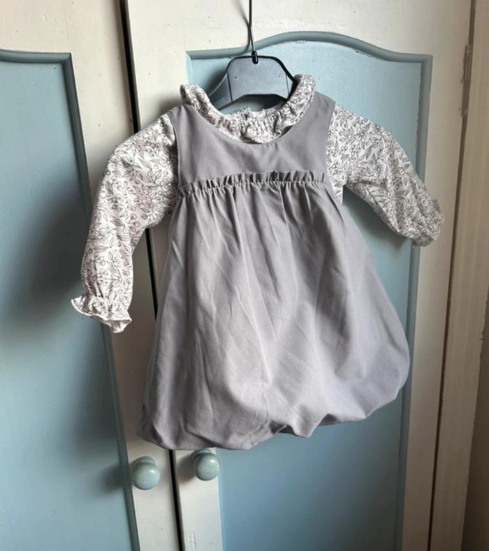 Ensemble tee shirt manches longues et robe mauve, 6 mois