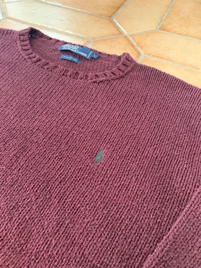 Pull sweat en maille bordeaux vintage Ralph Lauren cavalier vert - photo numéro 2