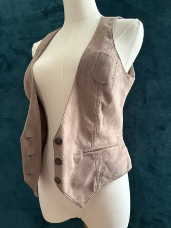 Gilet sans manches camel suédine vintage Camaïeu – taille 40 (équiv. M/L)