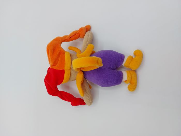 Peluche doudou ours lutin mauve jaune rouge orange beige grelot attache 17 cm - photo numéro 2