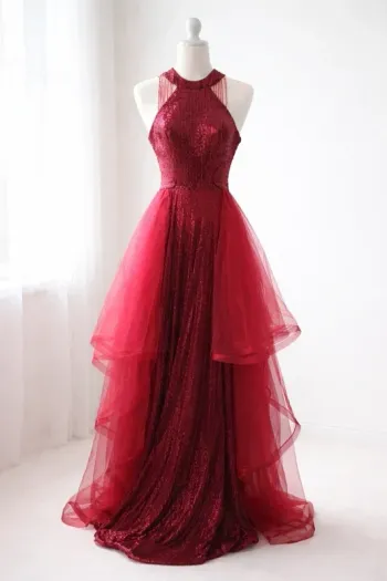 Élégant dos un peu nu pailleté | robe pour soirée et fête glamour , en tulle à volants et sequins