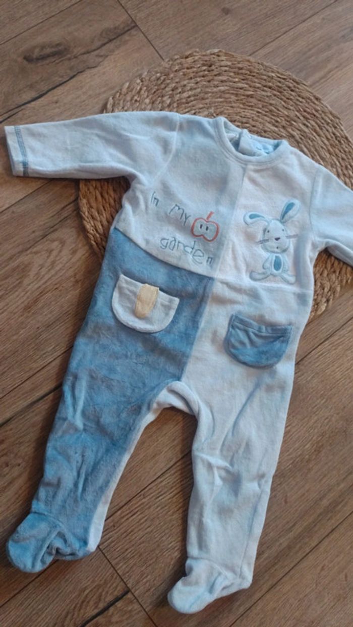 Pyjama velours bleu 12 mois 74 cm tex baby - photo numéro 2