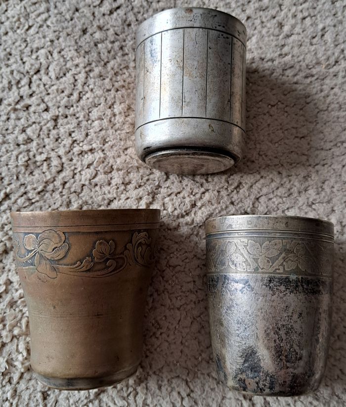 🍽 Lot de 3 anciens gobelets ou verres en métal argenté