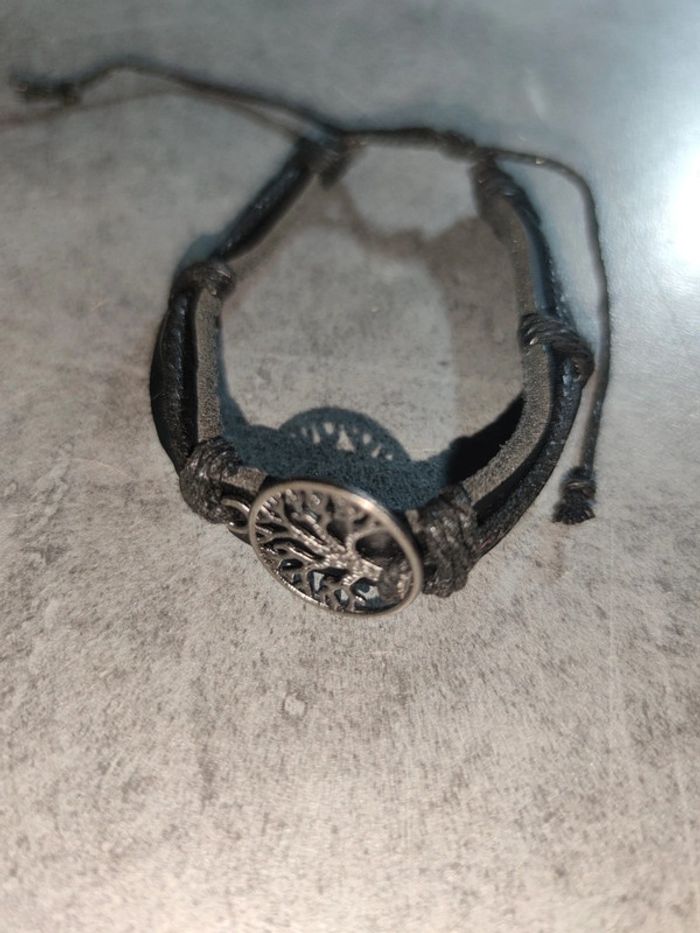 Bracelet homme arbre de vie sur cordon simili cuir noir - photo numéro 2