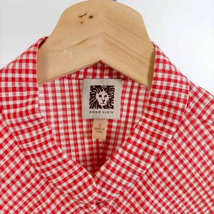 Chemise vichy rouge et blanche Anne Klein 100% coton col mao T.36 A1516 - photo numéro 3