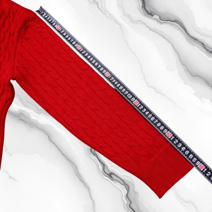 Pull torsadé col rond Polo Ralph Lauren rouge taille S logo brodé jaune - photo numéro 8