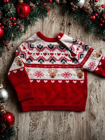 Pull Jacquard Rouge Noël Mes petits Cailloux 12 mois