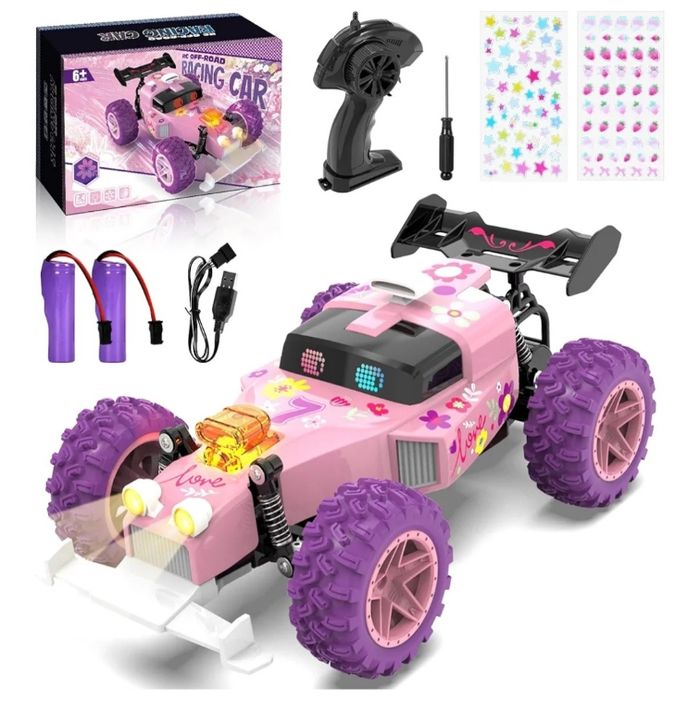 Voiture télécommandée rose avec lumières - photo numéro 2
