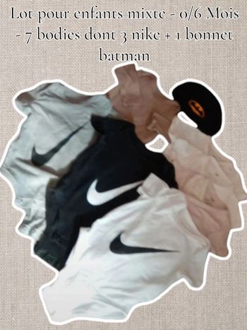 Lot pour enfants mixte - 0/6 Mois - 7 bodies dont 3 nike + 1 bonnet batman