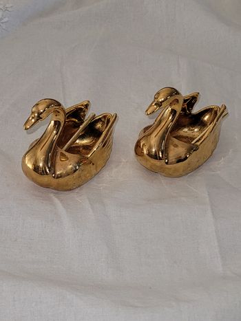 2 cygnes dorés porcelaine - vintage