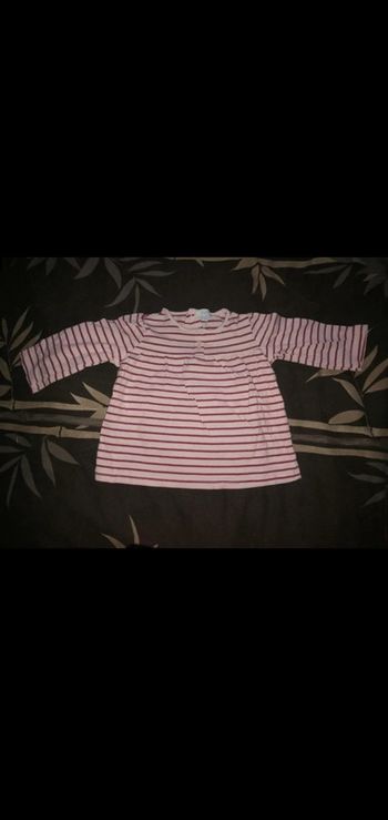 Tee shirt manches longues rayé rose/bordeaux Tex 12 mois neuf
