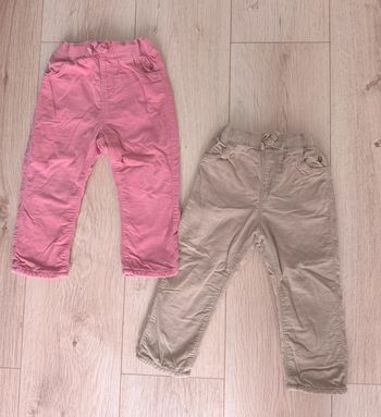 Lot de 2 pantalons hiver fille velours côtelés doublés Obaïbi rose et beige - 18 mois 80cm