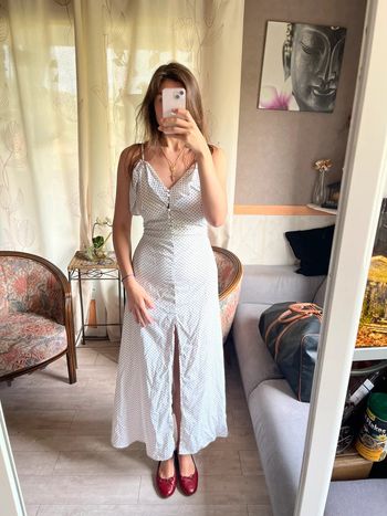 Robe longue soie à pois vintage bohème champêtre