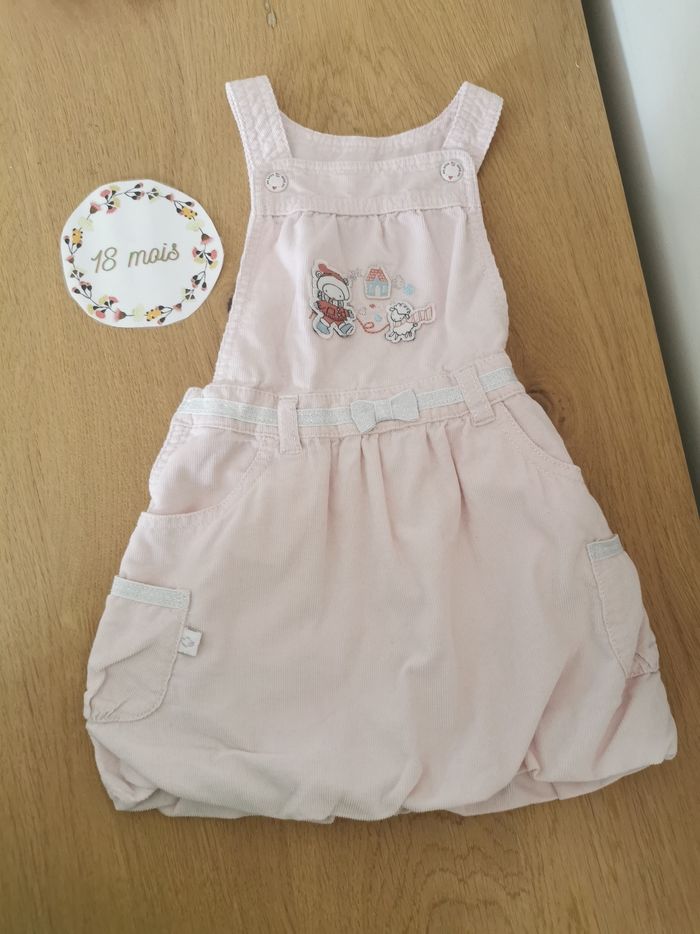 Robe salopette bébé fille en velour rose pale sergent major 18 mois Tbe - photo numéro 3