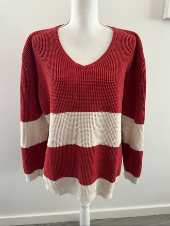 Pull oversize en maille rouge rouille et blanc crème Armor-Lux Vintage T5 46/48 3XL/4XL