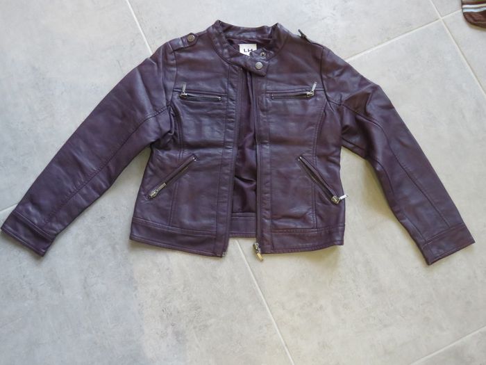 Blouson veste fille imitation cuir mauve 10 ans